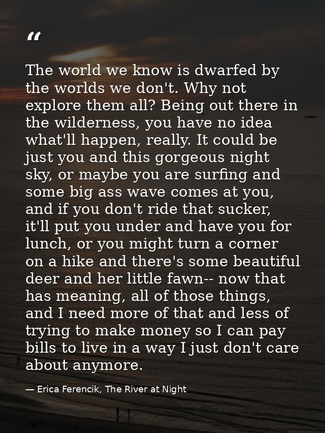 The world we know is dwarfed by the worlds we don't. Why not explore them all? Being out there in the wilderness, you ha — Erica Ferencik, The River at Night