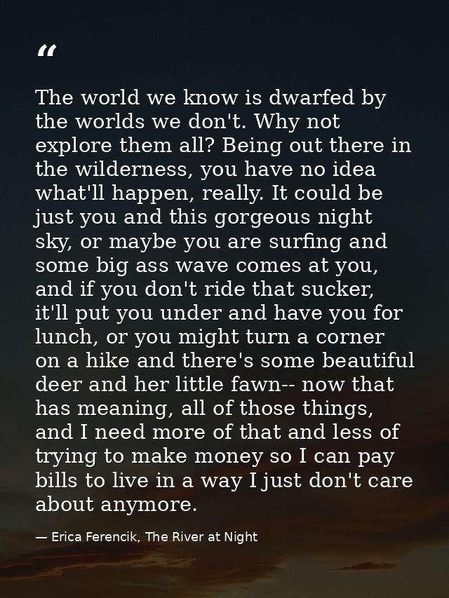 The world we know is dwarfed by the worlds we don't. Why not explore them all? Being out there in the wilderness, you ha — Erica Ferencik, The River at Night