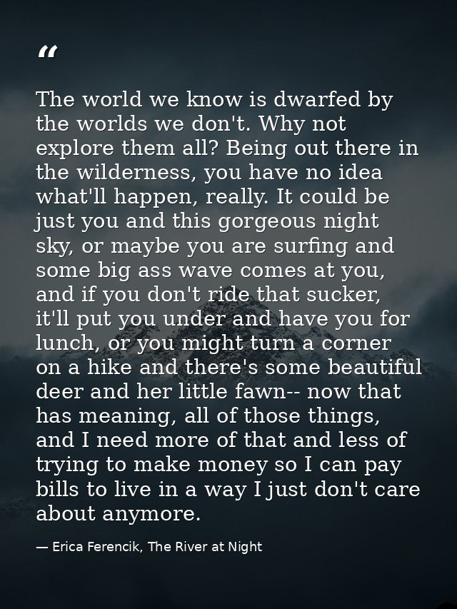 The world we know is dwarfed by the worlds we don't. Why not explore them all? Being out there in the wilderness, you ha — Erica Ferencik, The River at Night