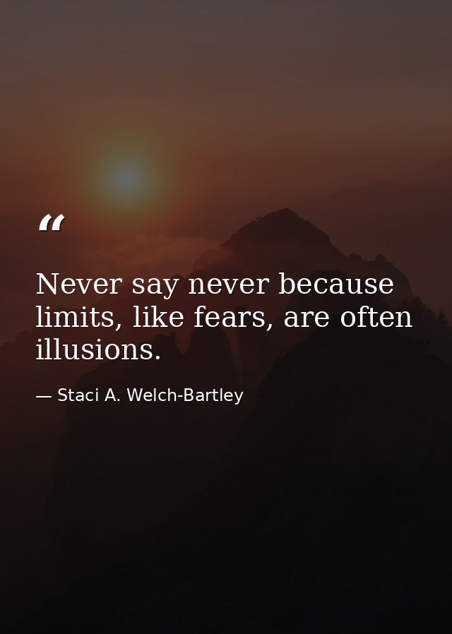 Never say never because limits, like fears, are often illusions. — Staci A. Welch-Bartley
