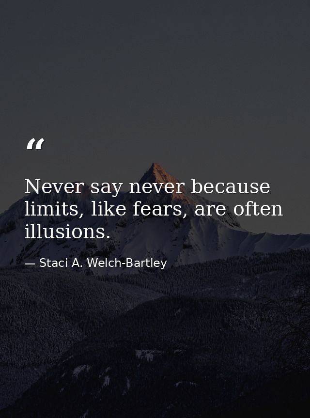 Never say never because limits, like fears, are often illusions. — Staci A. Welch-Bartley