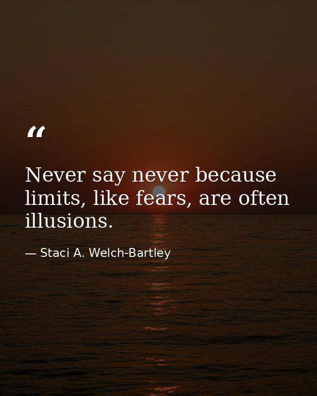 Never say never because limits, like fears, are often illusions. — Staci A. Welch-Bartley