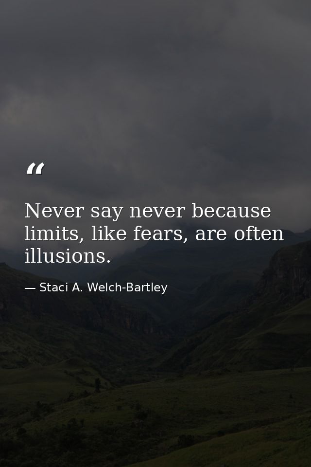 Never say never because limits, like fears, are often illusions. — Staci A. Welch-Bartley