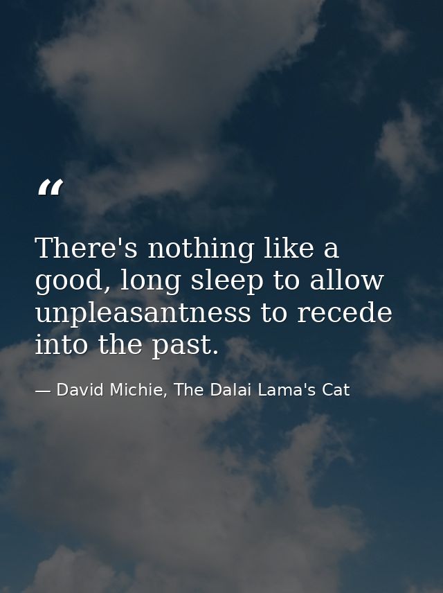There's nothing like a good, long sleep to allow unpleasantness to recede into the past. — David Michie, The Dalai Lama's Cat