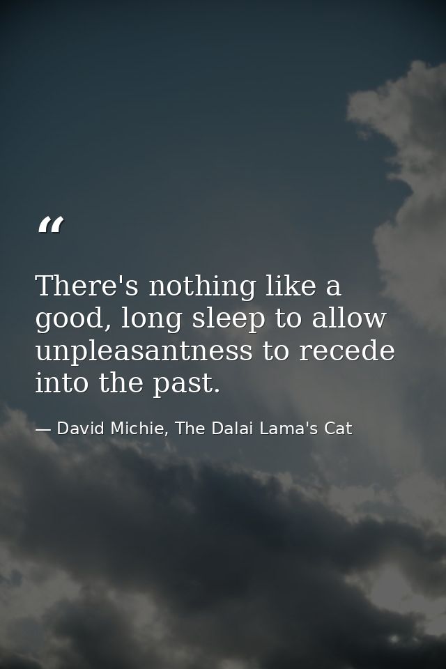 There's nothing like a good, long sleep to allow unpleasantness to recede into the past. — David Michie, The Dalai Lama's Cat