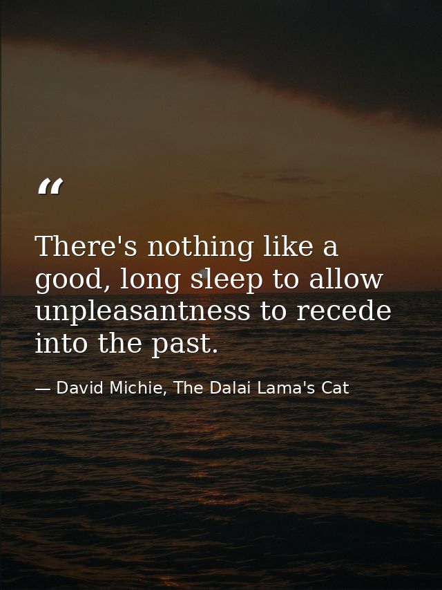 There's nothing like a good, long sleep to allow unpleasantness to recede into the past. — David Michie, The Dalai Lama's Cat