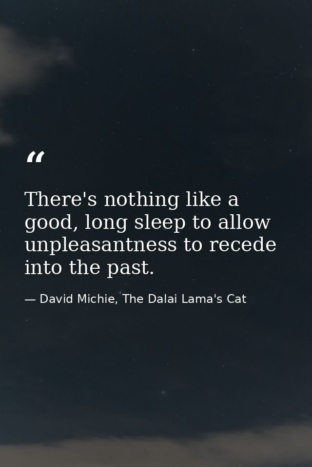 There's nothing like a good, long sleep to allow unpleasantness to recede into the past. — David Michie, The Dalai Lama's Cat