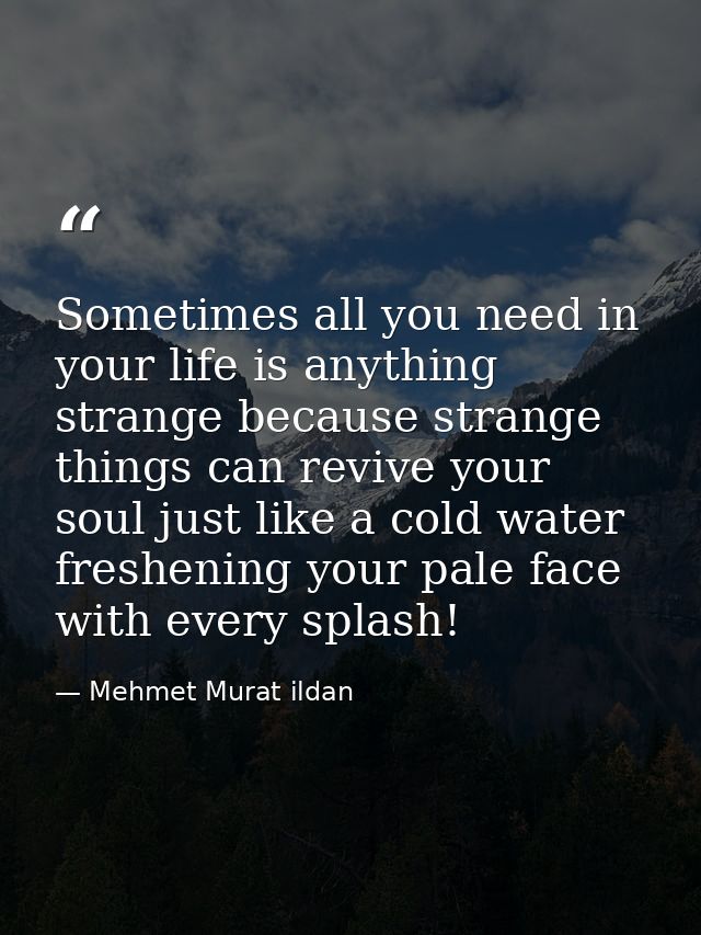 Sometimes all you need in your life is anything strange because strange things can revive your soul just like a cold wat — Mehmet Murat ildan
