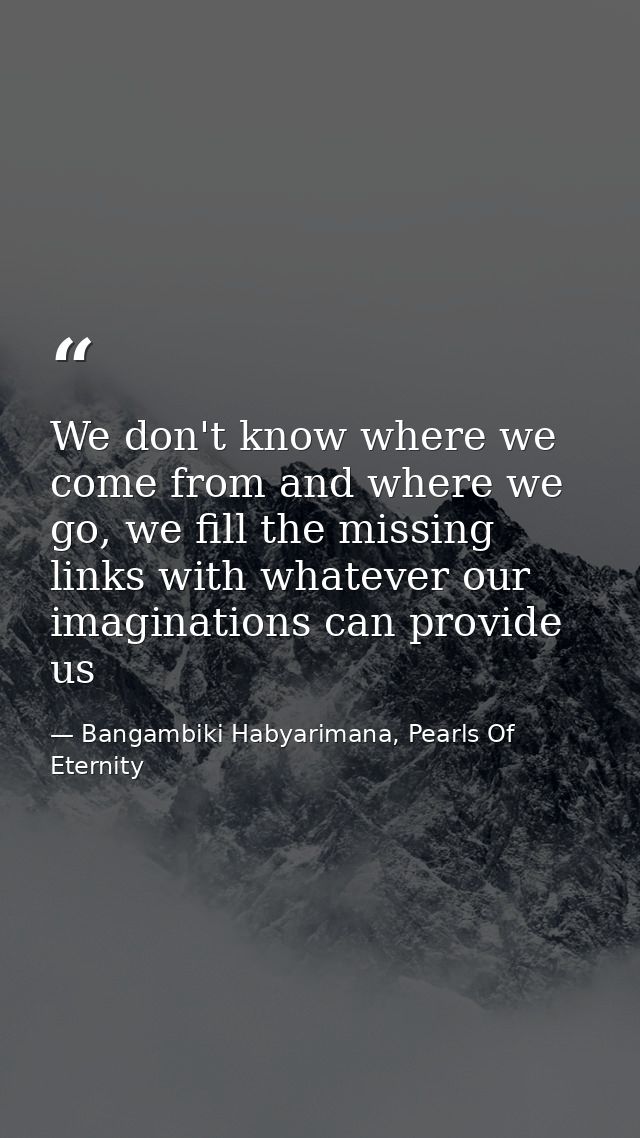 We don't know where we come from and where we go, we fill the missing links with whatever our imaginations can provide u — Bangambiki Habyarimana, Pearls Of Eternity