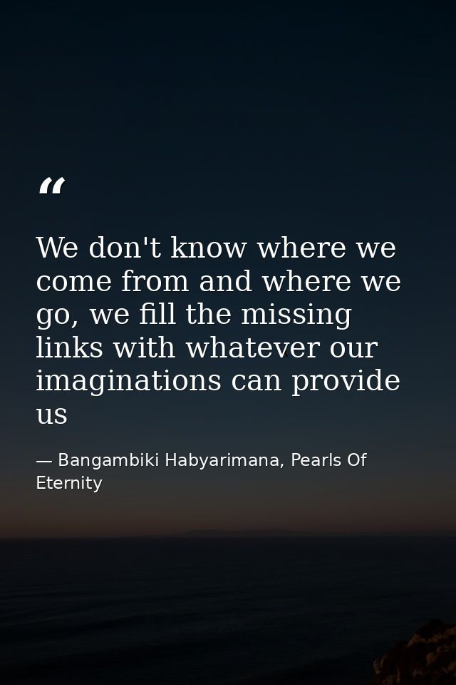 We don't know where we come from and where we go, we fill the missing links with whatever our imaginations can provide u — Bangambiki Habyarimana, Pearls Of Eternity