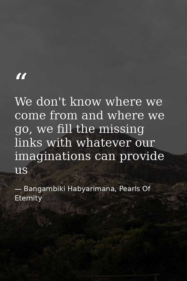 We don't know where we come from and where we go, we fill the missing links with whatever our imaginations can provide u — Bangambiki Habyarimana, Pearls Of Eternity