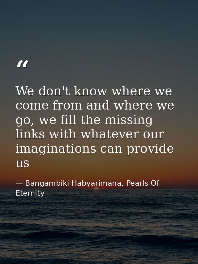 We don't know where we come from and where we go, we fill the missing links with whatever our imaginations can provide u — Bangambiki Habyarimana, Pearls Of Eternity