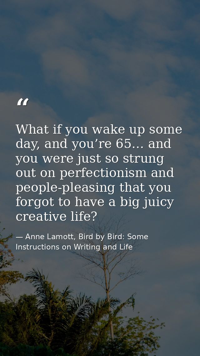 What if you wake up some day, and you’re 65… and you were just so strung out on perfectionism and people-pleasing that y — Anne Lamott, Bird by Bird: Some Instructions on Writing and Life