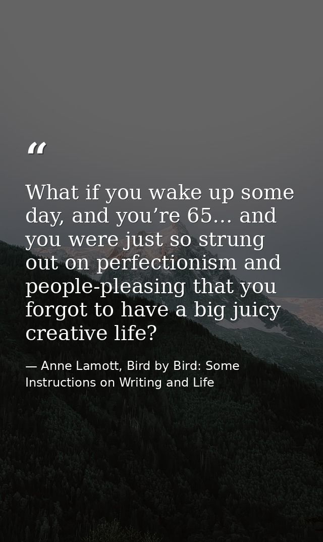 What if you wake up some day, and you’re 65… and you were just so strung out on perfectionism and people-pleasing that y — Anne Lamott, Bird by Bird: Some Instructions on Writing and Life