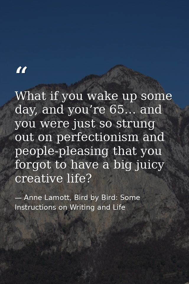 What if you wake up some day, and you’re 65… and you were just so strung out on perfectionism and people-pleasing that y — Anne Lamott, Bird by Bird: Some Instructions on Writing and Life