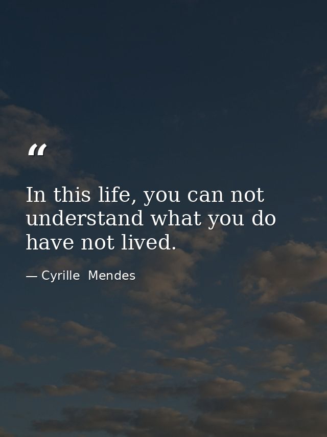 In this life, you can not understand what you do have not lived. — Cyrille  Mendes