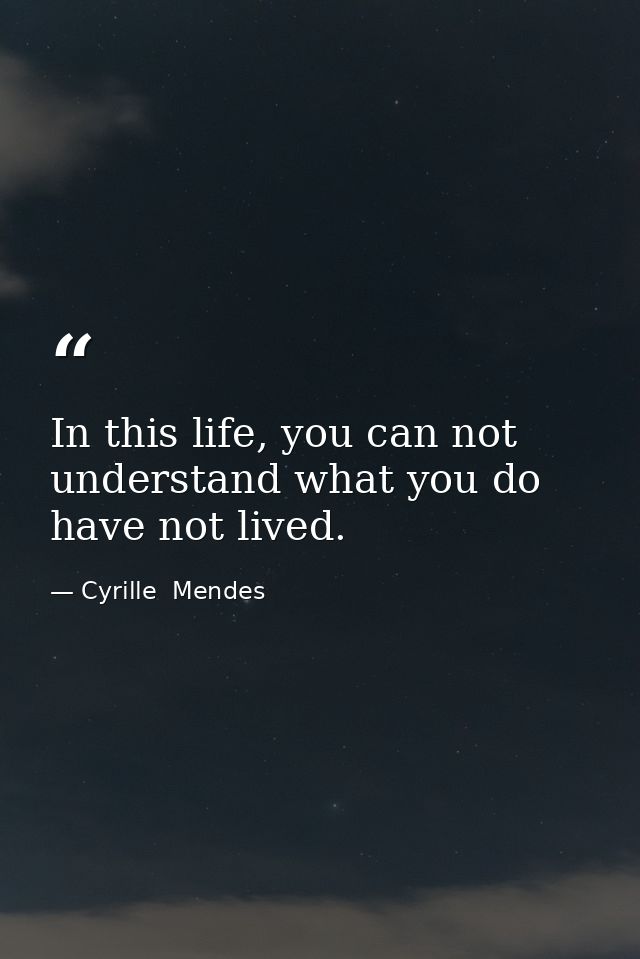 In this life, you can not understand what you do have not lived. — Cyrille  Mendes