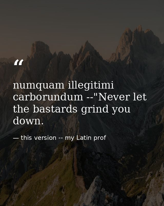 numquam illegitimi carborundum --"Never let the bastards grind you down. — this version -- my Latin prof