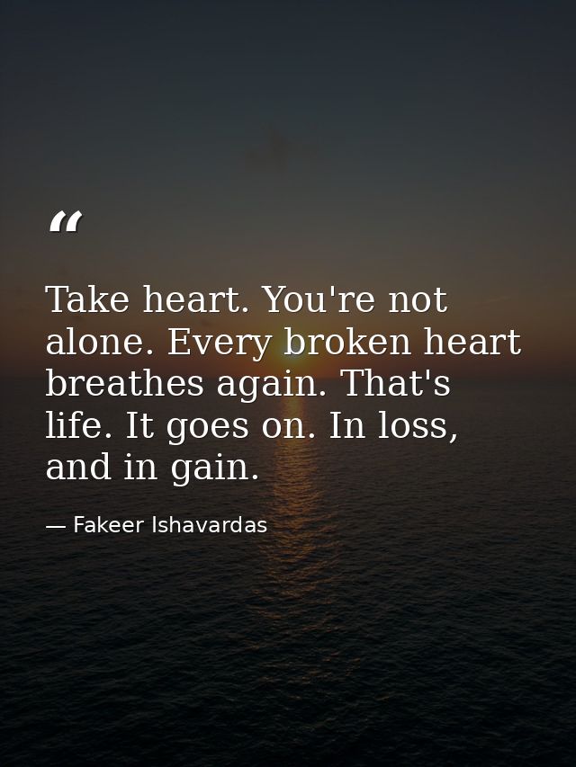 Take heart. You're not alone. Every broken heart breathes again. That's life. It goes on. In loss, and in gain. — Fakeer Ishavardas