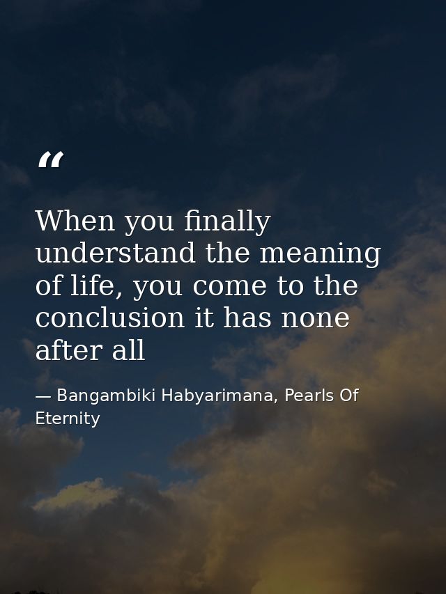 When you finally understand the meaning of life, you come to the conclusion it has none after all — Bangambiki Habyarimana, Pearls Of Eternity