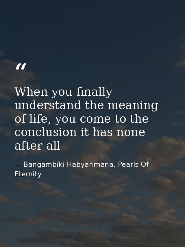 When you finally understand the meaning of life, you come to the conclusion it has none after all — Bangambiki Habyarimana, Pearls Of Eternity