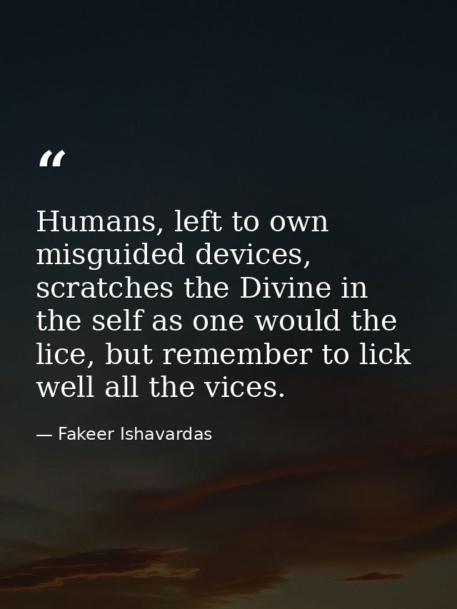 Humans, left to own misguided devices, scratches the Divine in the self as one would the lice, but remember to lick well — Fakeer Ishavardas