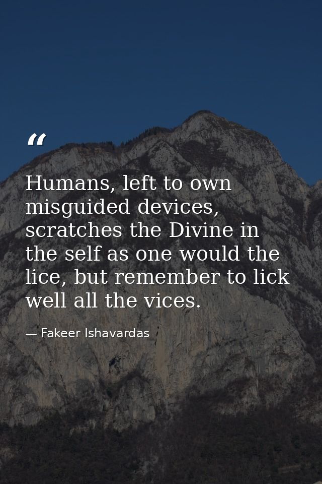 Humans, left to own misguided devices, scratches the Divine in the self as one would the lice, but remember to lick well — Fakeer Ishavardas