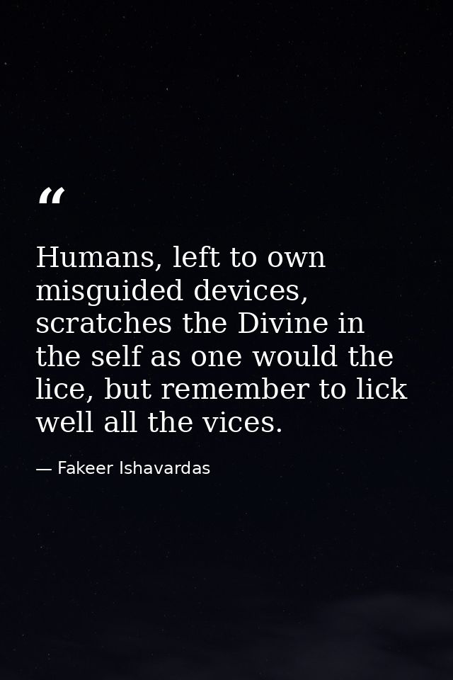 Humans, left to own misguided devices, scratches the Divine in the self as one would the lice, but remember to lick well — Fakeer Ishavardas