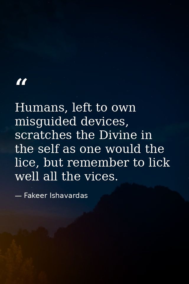 Humans, left to own misguided devices, scratches the Divine in the self as one would the lice, but remember to lick well — Fakeer Ishavardas