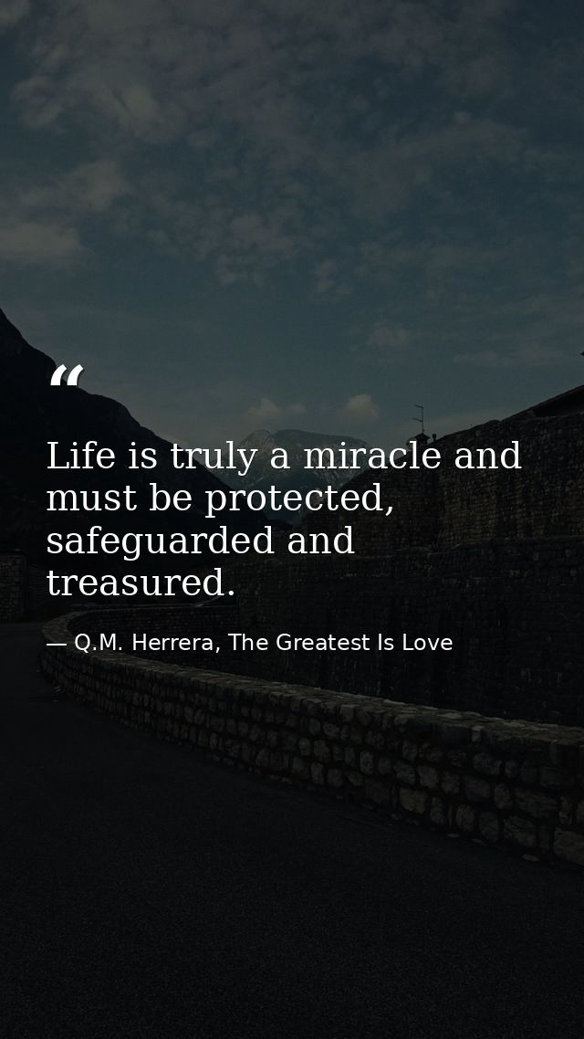 Life is truly a miracle and must be protected, safeguarded and treasured. — Q.M. Herrera, The Greatest Is Love