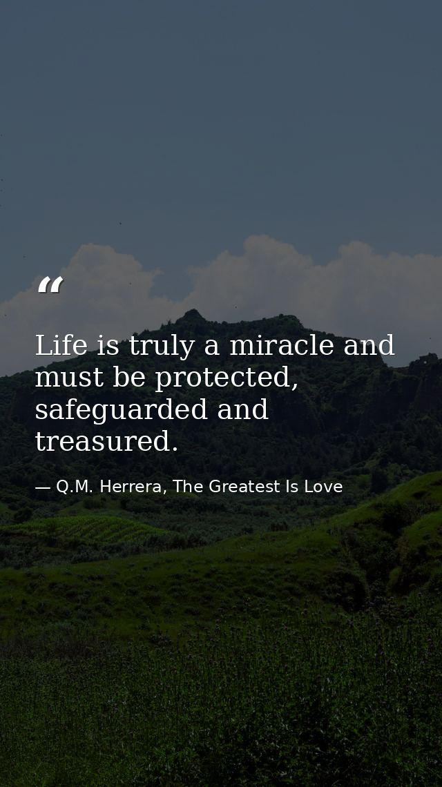 Life is truly a miracle and must be protected, safeguarded and treasured. — Q.M. Herrera, The Greatest Is Love