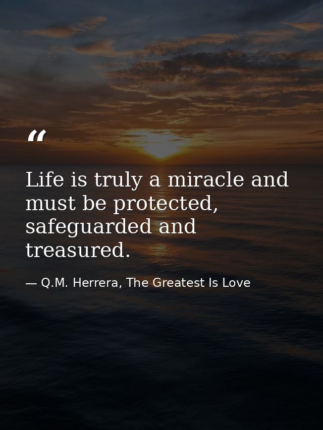 Life is truly a miracle and must be protected, safeguarded and treasured. — Q.M. Herrera, The Greatest Is Love