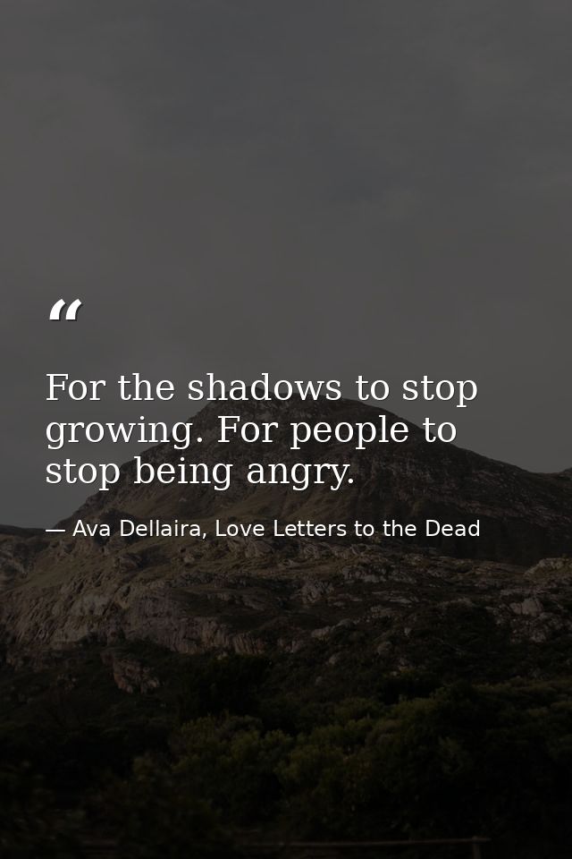 For the shadows to stop growing. For people to stop being angry. — Ava Dellaira, Love Letters to the Dead