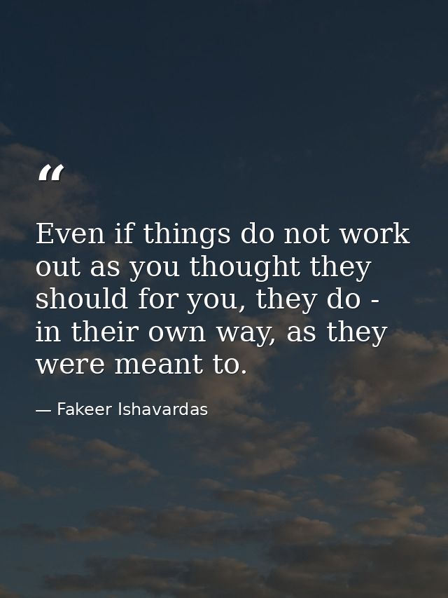Even if things do not work out as you thought they should for you, they do - in their own way, as they were meant to. — Fakeer Ishavardas