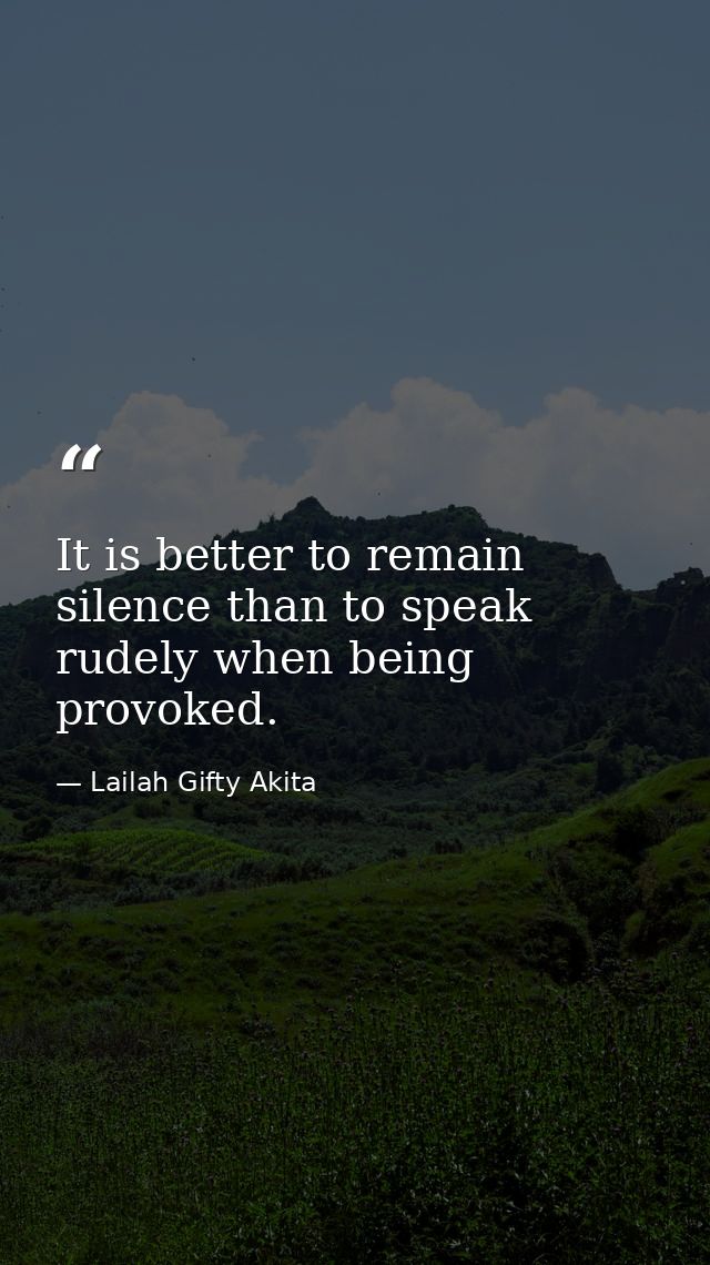 It is better to remain silence than to speak rudely when being provoked. — Lailah Gifty Akita