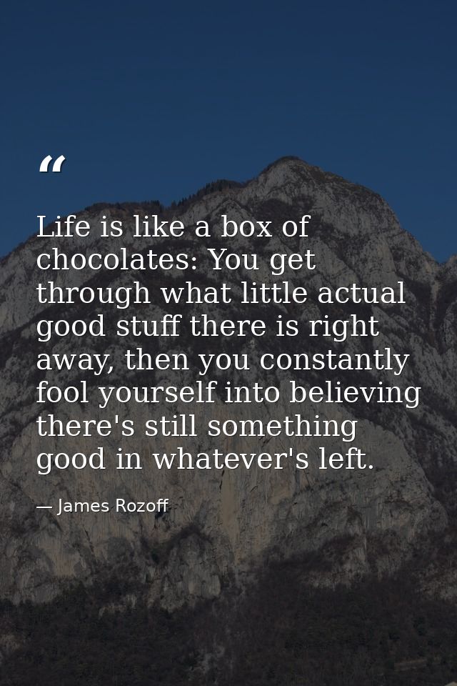Life is like a box of chocolates: You get through what little actual good stuff there is right away, then you constantly — James Rozoff