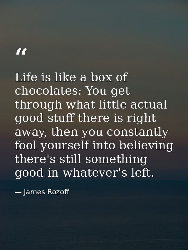 Life is like a box of chocolates: You get through what little actual good stuff there is right away, then you constantly — James Rozoff