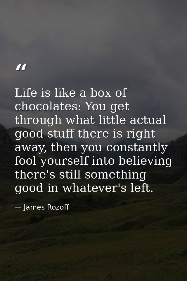 Life is like a box of chocolates: You get through what little actual good stuff there is right away, then you constantly — James Rozoff