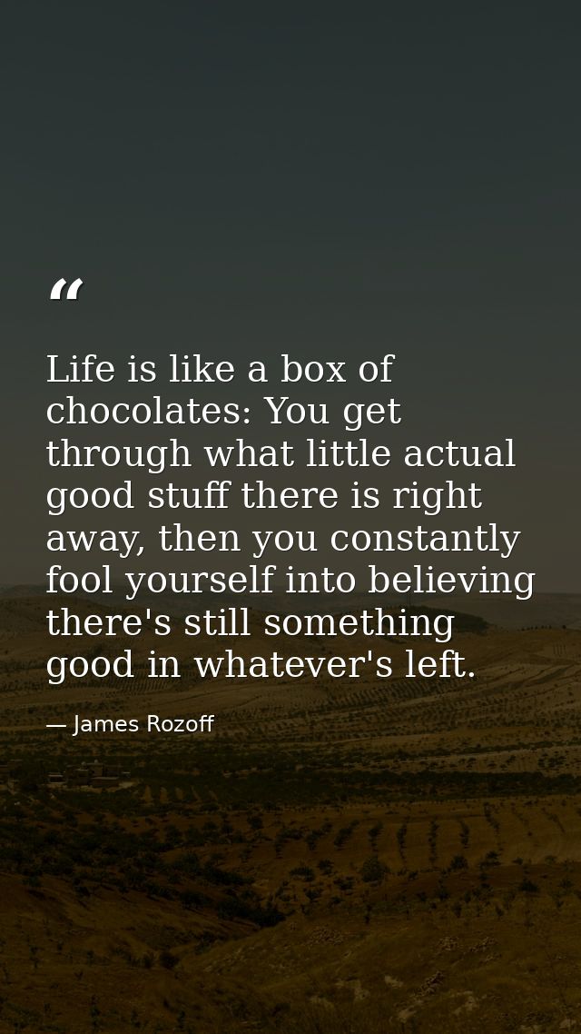 Life is like a box of chocolates: You get through what little actual good stuff there is right away, then you constantly — James Rozoff