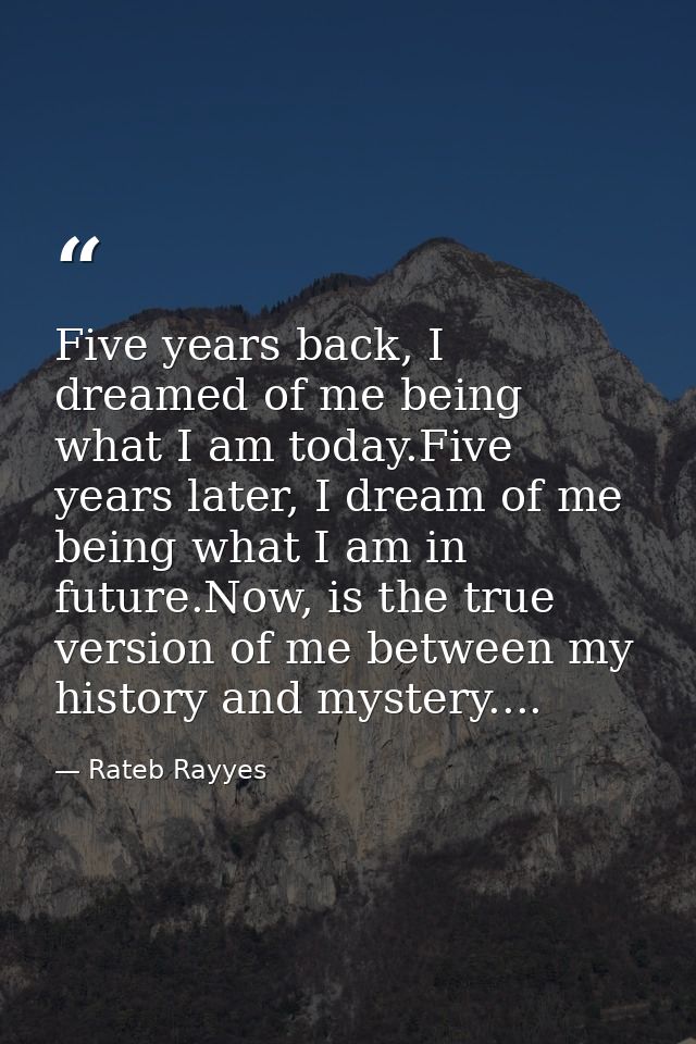 Five years back, I dreamed of me being what I am today.Five years later, I dream of me being what I am in future.Now, is — Rateb Rayyes