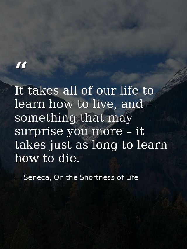 It takes all of our life to learn how to live, and – something that may surprise you more – it takes just as long to lea — Seneca, On the Shortness of Life