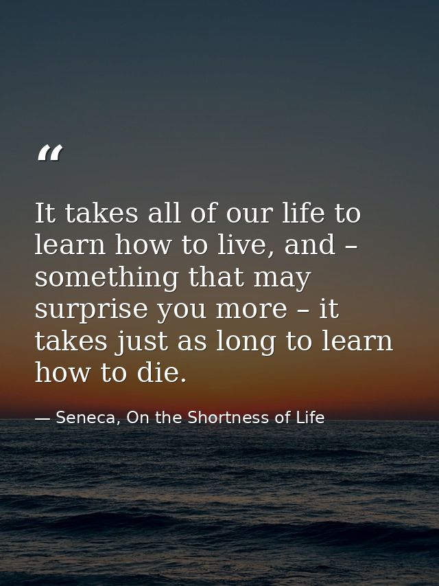 It takes all of our life to learn how to live, and – something that may surprise you more – it takes just as long to lea — Seneca, On the Shortness of Life