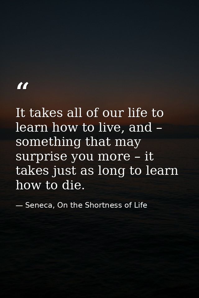 It takes all of our life to learn how to live, and – something that may surprise you more – it takes just as long to lea — Seneca, On the Shortness of Life