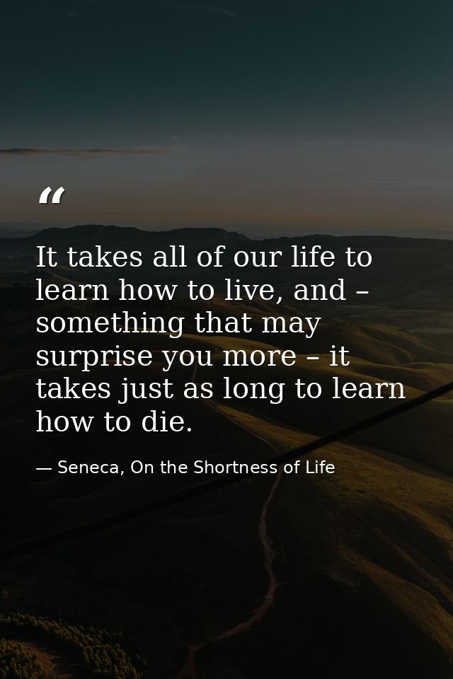 It takes all of our life to learn how to live, and – something that may surprise you more – it takes just as long to lea — Seneca, On the Shortness of Life
