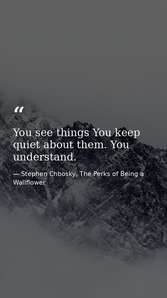You see things You keep quiet about them. You understand. — Stephen Chbosky, The Perks of Being a Wallflower
