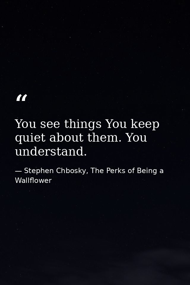 You see things You keep quiet about them. You understand. — Stephen Chbosky, The Perks of Being a Wallflower