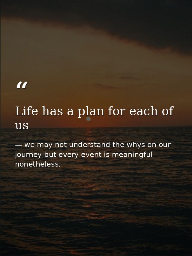 Life has a plan for each of us — we may not understand the whys on our journey but every event is meaningful nonetheless.
