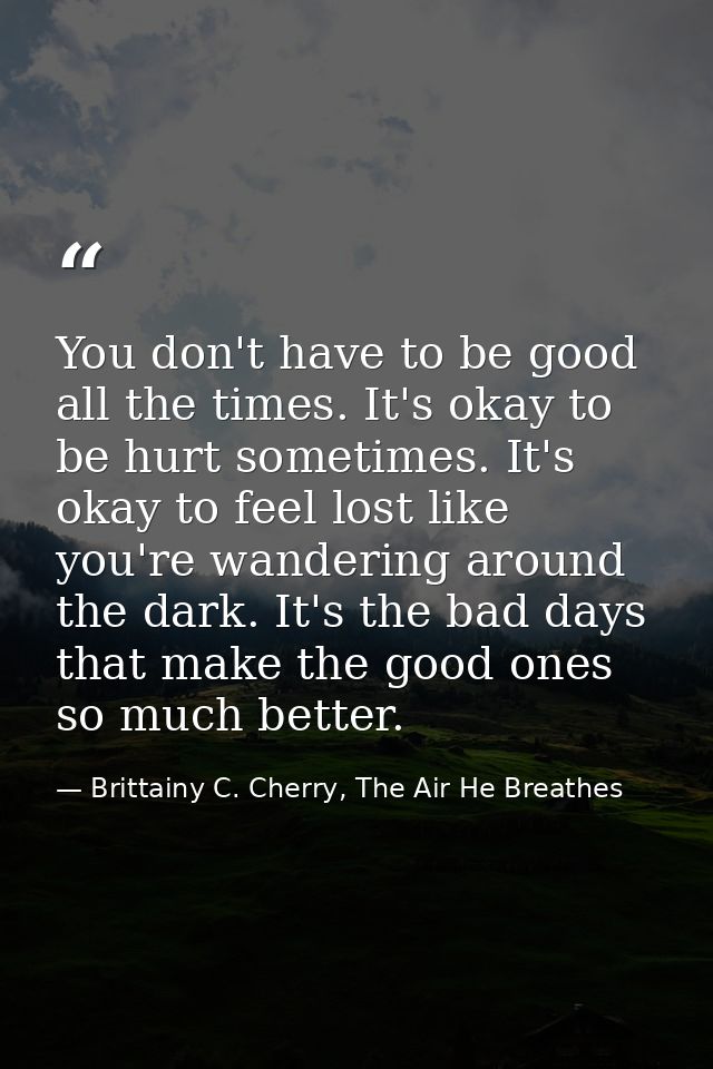 You don't have to be good all the times. It's okay to be hurt sometimes. It's okay to feel lost like you're wandering ar — Brittainy C. Cherry, The Air He Breathes