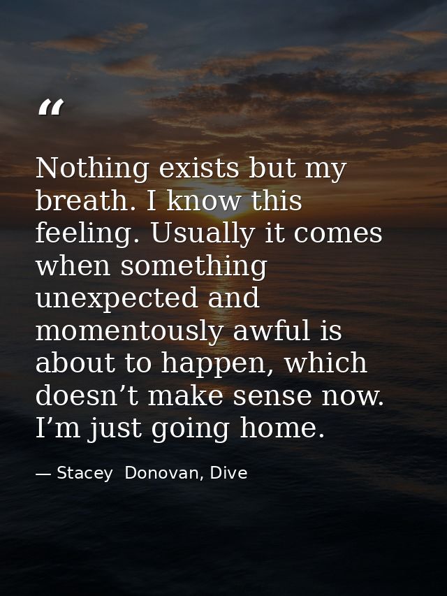 Nothing exists but my breath. I know this feeling. Usually it comes when something unexpected and momentously awful is a — Stacey  Donovan, Dive