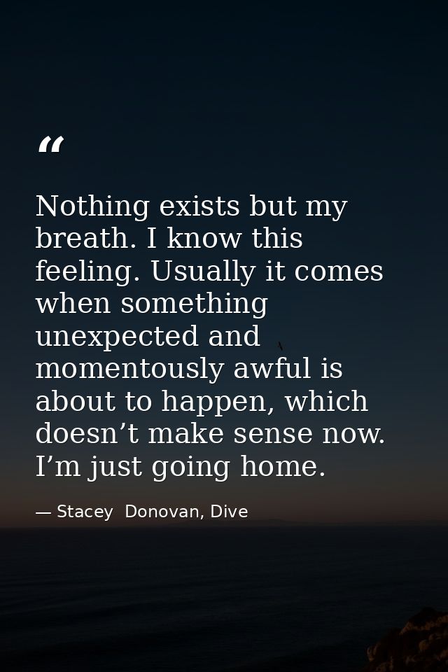 Nothing exists but my breath. I know this feeling. Usually it comes when something unexpected and momentously awful is a — Stacey  Donovan, Dive